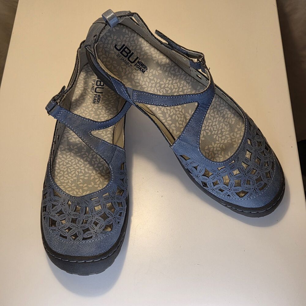 JBU By Jambu BELLEROSE Blue Mary Jane Laser Cut Comfort Flats Womens Size 11M